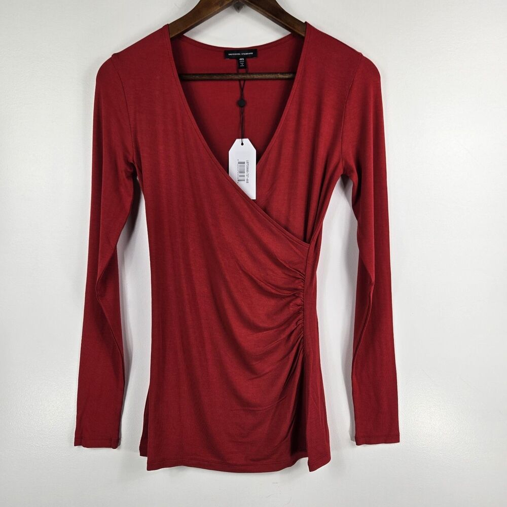 Universal Standard Women's Size‎ 4XS/00-0 Red Faux Wrap Long Sleeve Top NWT